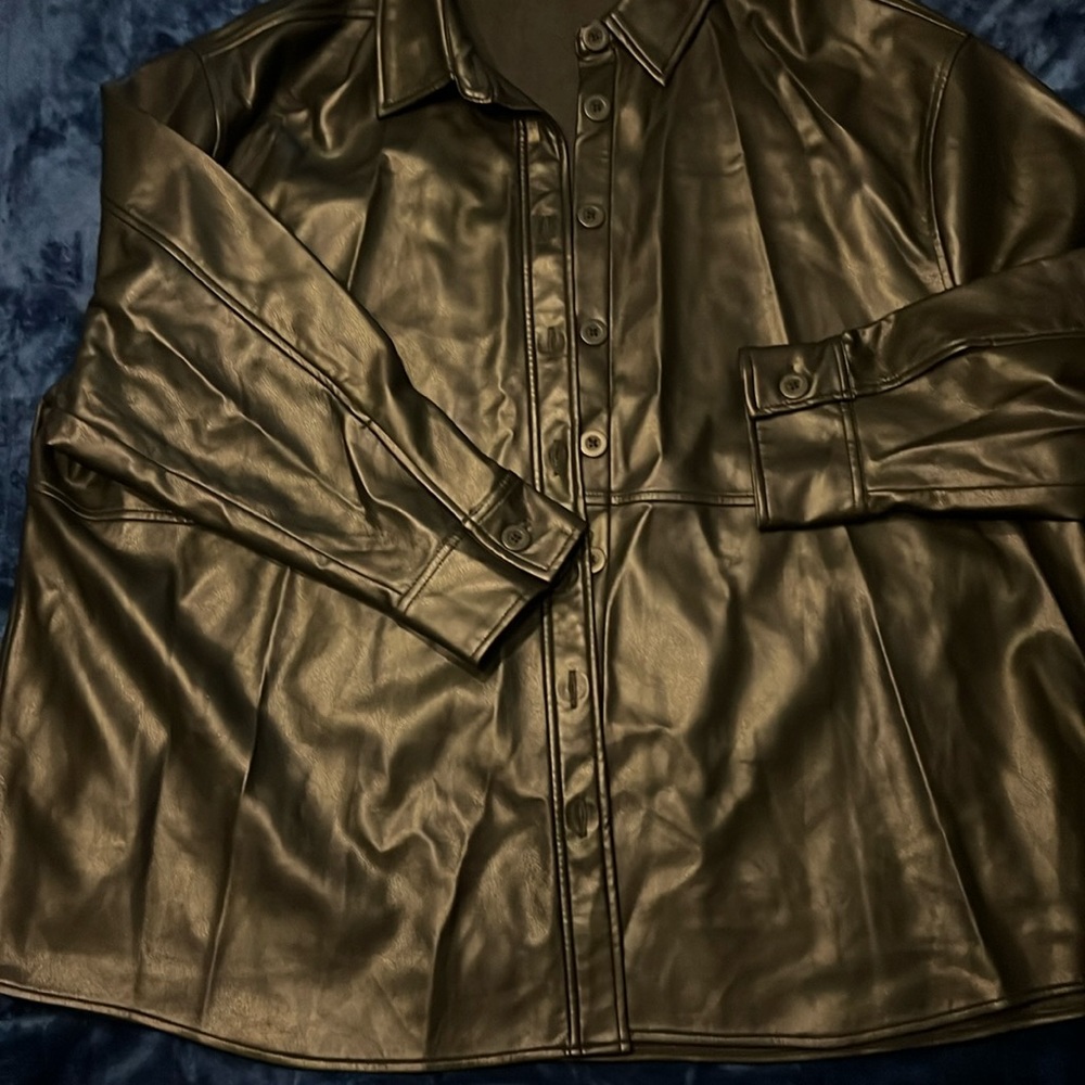 Black tape vegan leather jacket 2x